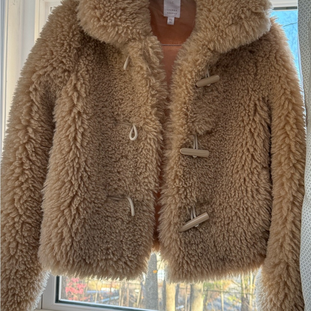 LC Lauren Conrad warm winter cozy four Tan Teddy Jacket